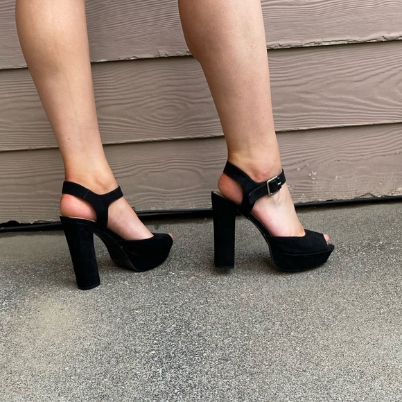 Black chunky 3 inch platform heels - Picture 4 of 4